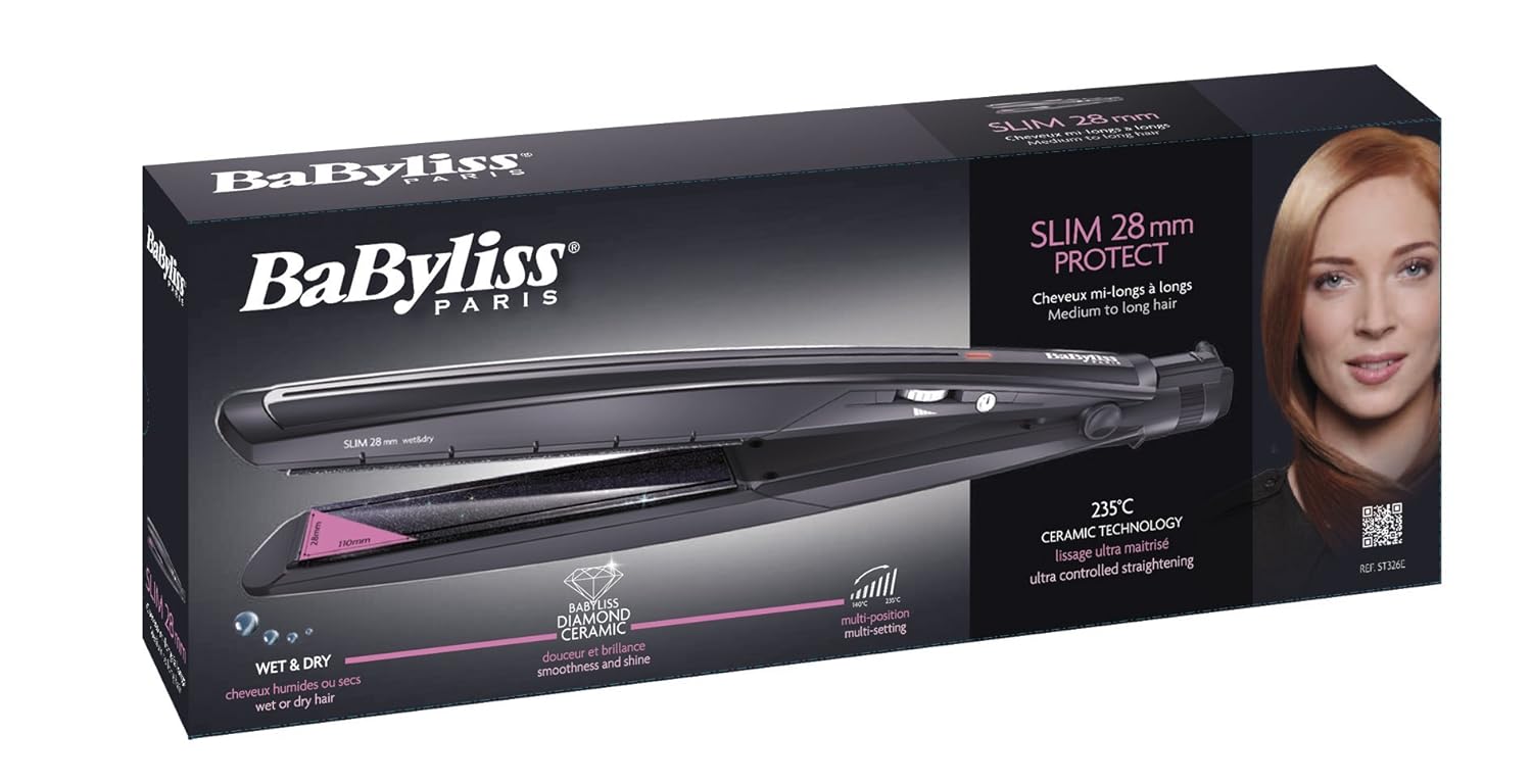 BaByliss Hair Straightener with Advanced Heating Technology (Diamond Ceramic Plate, Black) *(open box product)