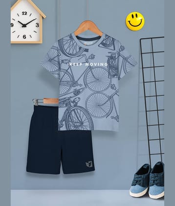 HELLCAT Pack of 1 Boys Cotton Blend T-Shirt & Shorts Set ( Blue )