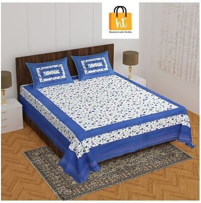 The Bedsheet Adda Standard Queen Size Pure Cotton Jaipuri Printed Economic Double Bedsheet with Two Pillow Covers- ARTICLE-1010