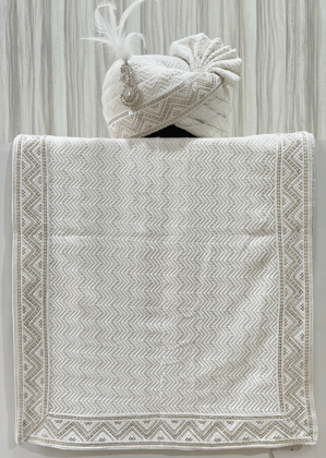 OFF WHITE CHICKENKARI SAFA DUPATTA SET (ONPAPER PATTERN)