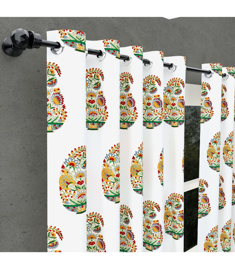 Floral Valley Kairi Print Curtains Hand Block Bunai Pattern in Cotton ( 9 feet )