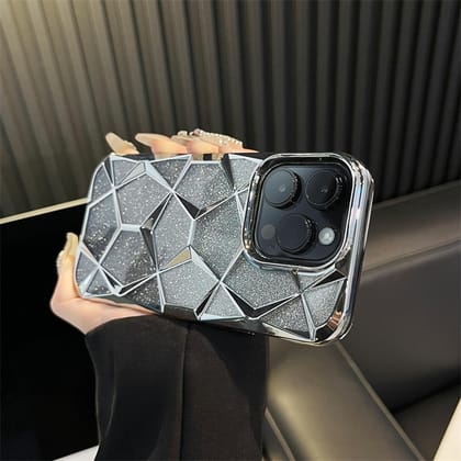 iPhone 13 Series Electroplated Geometric Gradient Bling Case-iPhone 13 / Silver