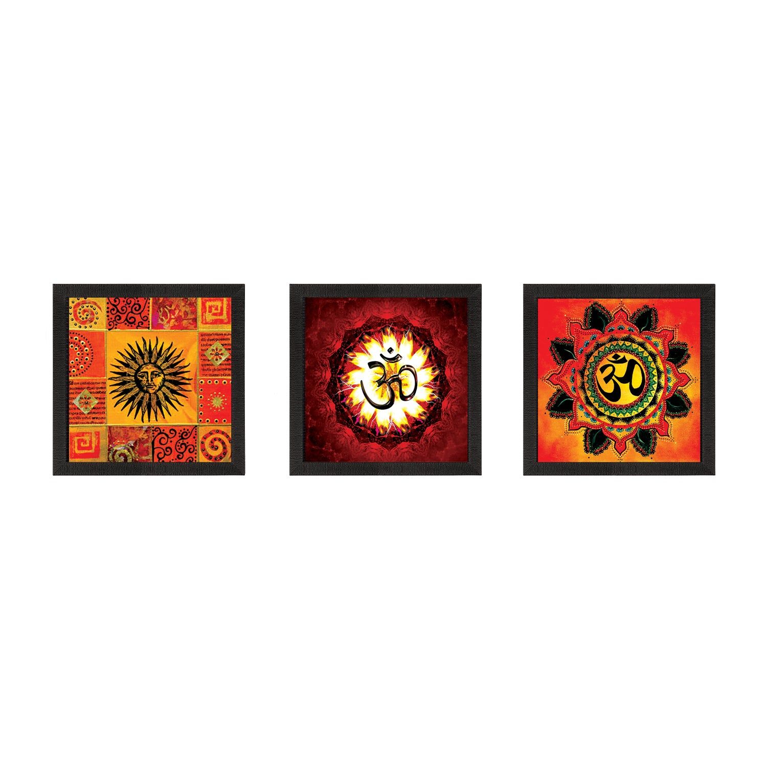 Set Of 3 Om and Sun Satin Matt Texture UV Art Painting