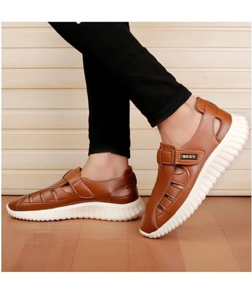 YUVRATO BAXI Tan Faux Leather Sandals