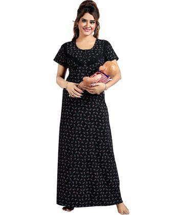 Gutthi Black Hosiery Women's Nightwear Nighty & Night Gowns ( Pack of 1 )