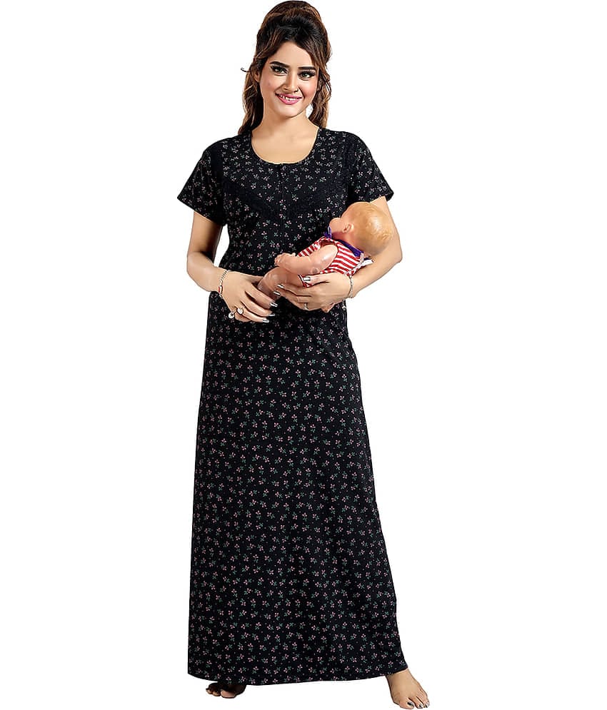 Gutthi Black Hosiery Women's Nightwear Nighty & Night Gowns ( Pack of 1 )