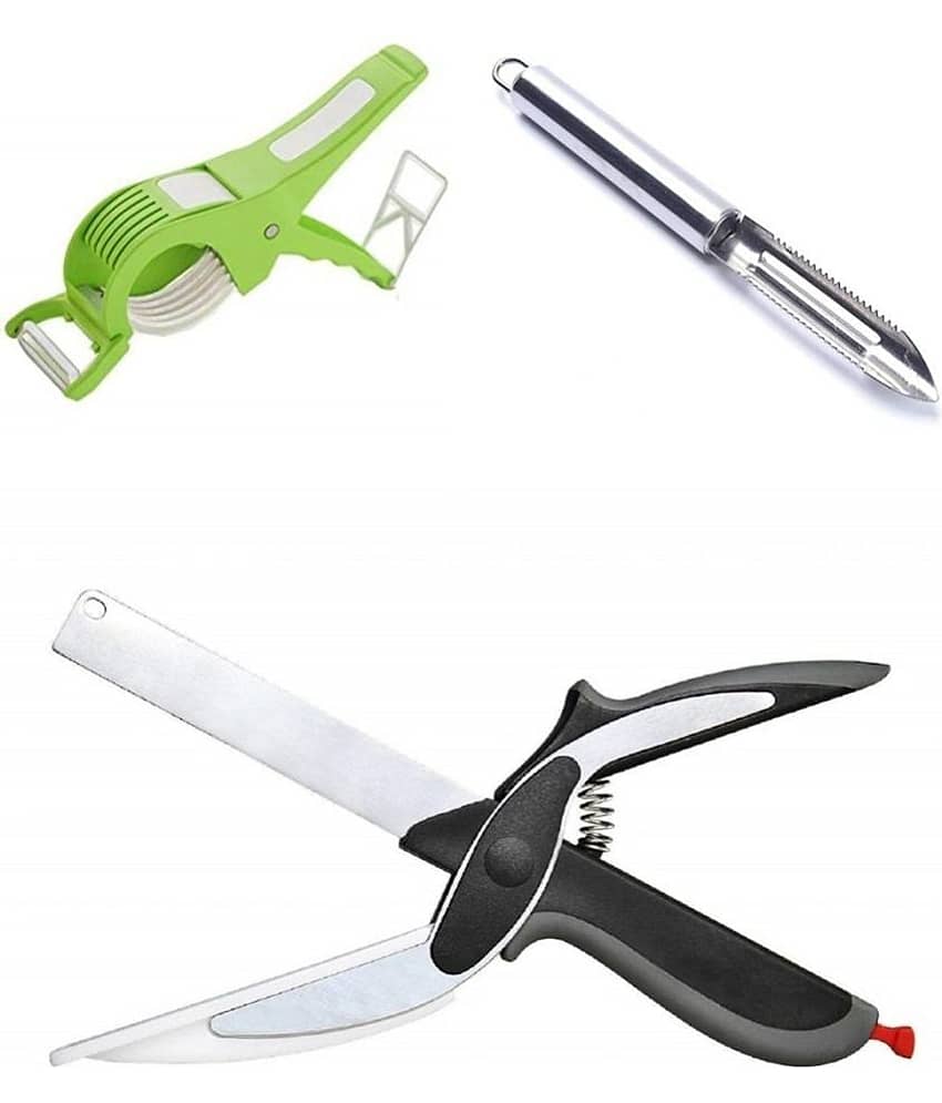 Analog Kitchenware Multicolor Stainless Steel Vegetable Cutter, Peeler And Clever Cutter ( Set of 3 )
