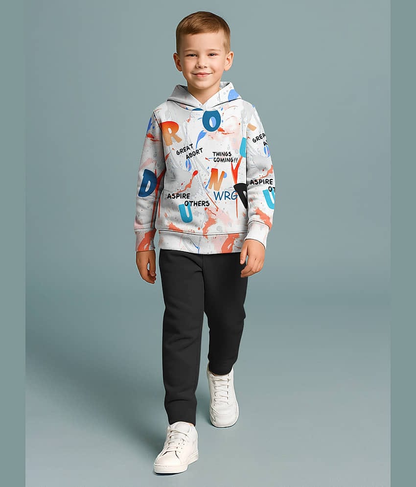 HELLCAT Pack of 1 Boys Cotton Blend Sweatshirt & Trackpant Set ( White )