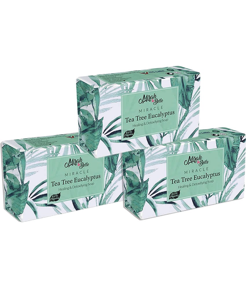 Mirah Belle - Organic Tea Tree - Eucalyptus Healing Soap 125gm (Pack of 3) - For Inflamed, Acne Prone and Infected Skin 375gm