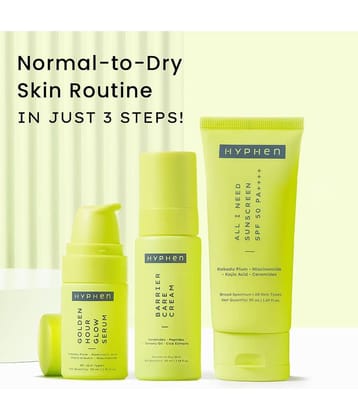 Hyphen Golden Hour Glow Serum 30ml & Barrier Care Cream 50ml & Sunscreen SPF 50+++ 50ml (Pack of 3)