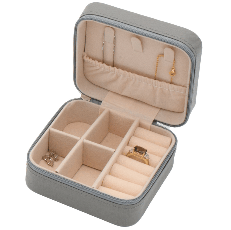 Portable Zipper Jewellery Box Grey