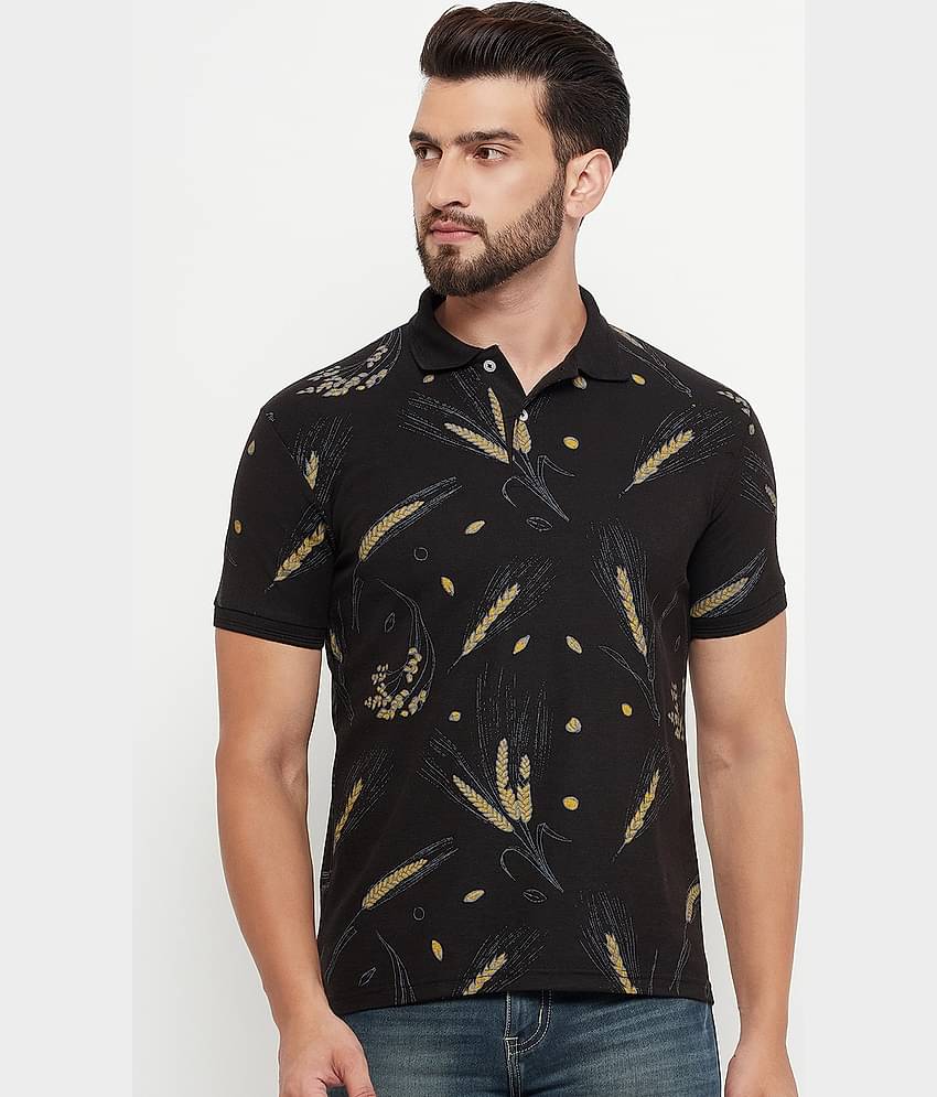 GET GOLF Pack of 1 Cotton Blend Regular Fit Printed Half Sleeves Men's Polo T Shirt ( Black )