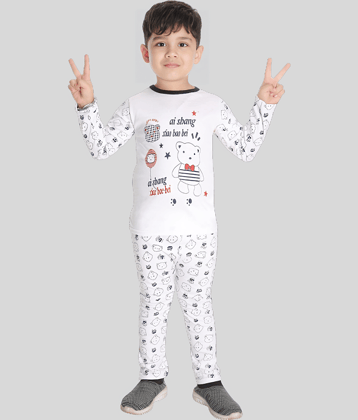 s muktar garments Pack of 1 Boys Cotton T-Shirt & Pants Set ( White )