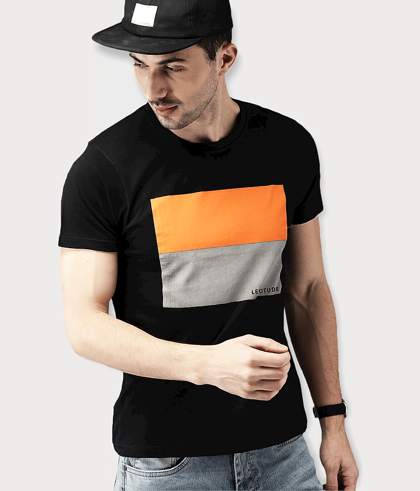 Leotude Pack of 1 Cotton Blend Regular Fit Men's T-Shirt ( Orange )