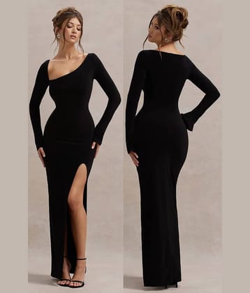 Traquila Women Lycra Solid Bodycon Dress ( Black )