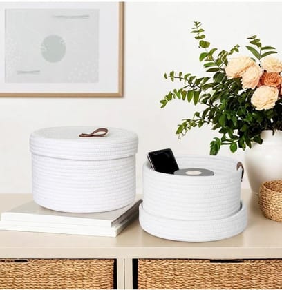 Generic Cotton 3 Pcs Set Roti Box Storage Basket With Lid (White)-PID66361 Generic Cotton 3 Pcs Set Roti Box Storage Basket With Lid (White)-PID66361