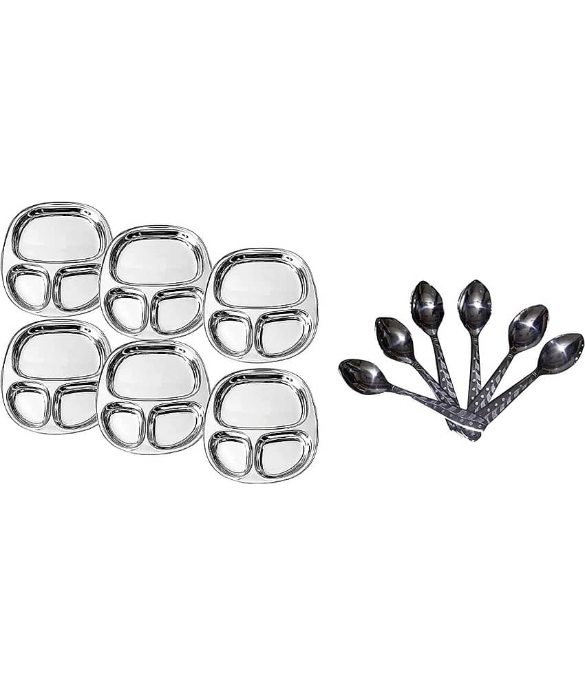 Dynore 12 Pcs Stainless Steel Silver Partition Plate