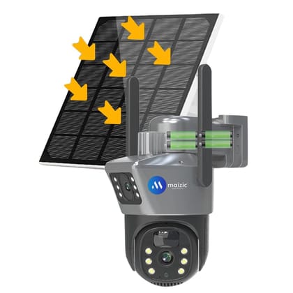 Maizic Smarthome Supercam Solar Powered Wi-Fi Camera 5MP Dual Lens/Dual-Screen FHD Colored Night Vision, AI Humanoid Detection, PTZ Remote Control, 360° View, Two Way Audio IP66 Waterproof Secur