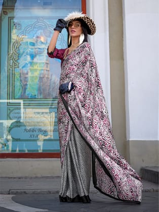 Multicolor Pure Satin Crepe Printed Bollywood Saree