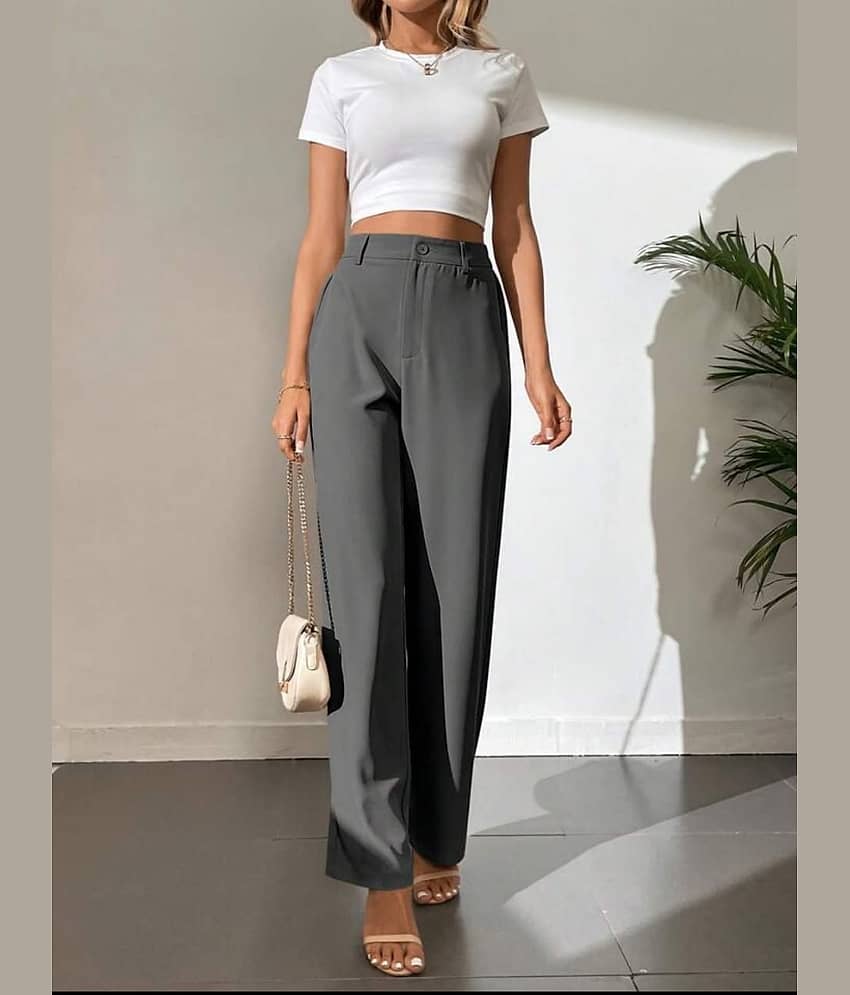 Broadstar Pack of 1 Polyester Straight Women's Casual Pants ( Dark Grey )