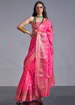 Magenta Pink Dual Tone Banarasi Soft Silk Saree
