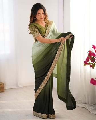 Beautiful Party Wear Saree With Thread & Sequence Lace Work Beautiful Party Wear Saree With Thread & Sequence Lace Work