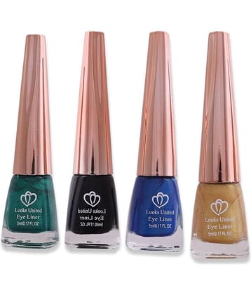 Looks United - Black Metalic Eye Liner Liquid ( Pack of 4 )