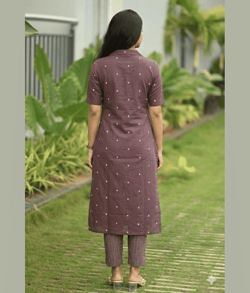 YAGNIK FASHION Women Cotton Blend Self Design Straight Kurti With Pants ( Brown )