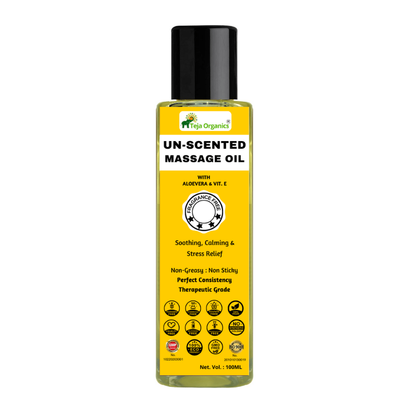 Unscented Massage Oil 100ml | Fragrance-Free Natural Body Massage Oil  | Lightweight, Non Greasy & Non-Sticky – Absorbs easily |  Ideal for Daily Massage