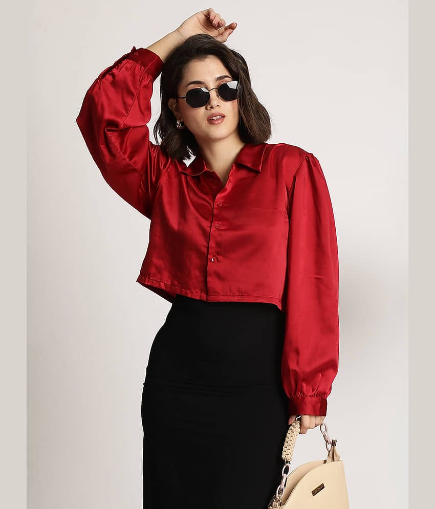 Bene Kleed Women Solid Polyester Shirt ( Red )