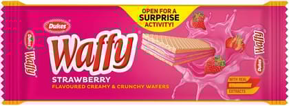 Dukes Waffy Wafers - Strawberry Flavoured, Creamy & Crunchy, 60 g Pouch