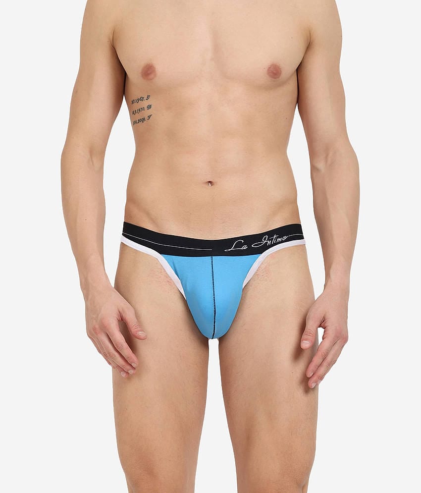 La Intimo Pack of 1 Cotton Blend Thongs For Men's ( Blue )