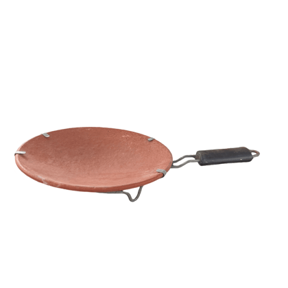 Handmade Clay Tawa with Iron Handle for Cooking Roti, Chapati, and Dosa
