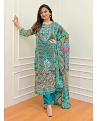Firoji Colour Muslin Kurta With Bottom & Dupatta Set-M