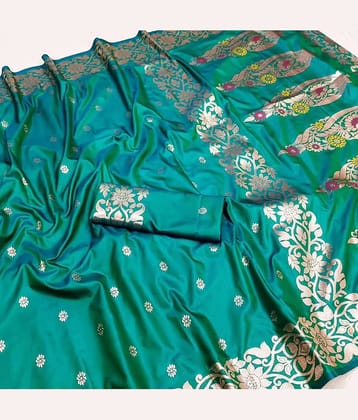 Semore Art Silk Solid Banarasi saree With Unstitched Blouse Piece ( Light Green )