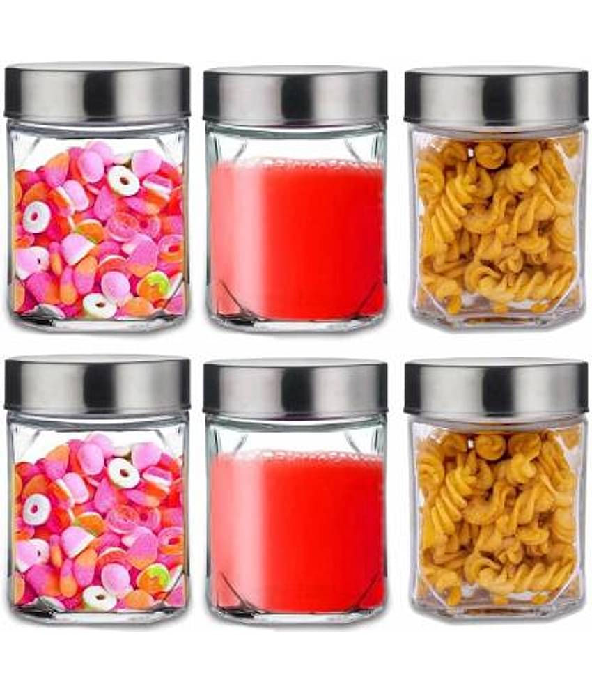 CROCO JAR Glass Transparent Spice Container ( Set of 6 )