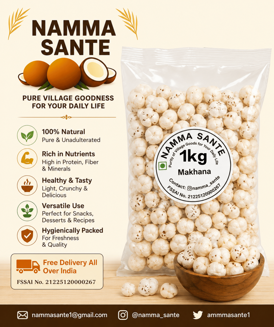 Makhana, Fox Nuts, Lotus Seeds, Phool Makhana, Gorgon Nut 1kg