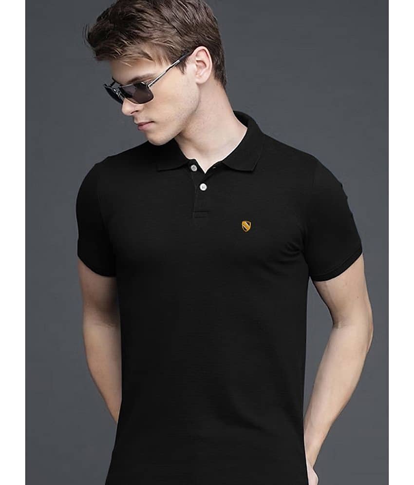 Merriment Pack of 1 Cotton Blend Regular Fit Solid Half Sleeves Men's Polo T Shirt ( Black )