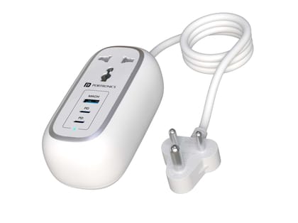 Portronics Volt 65 Pro 2 X Type C PD Port, 1 X USB-A Port, 2 X AC Port, 1M Cable Copper Length - White