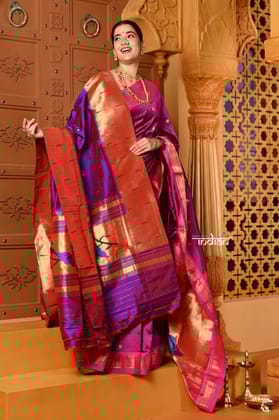 Shubh ~ Pure Silk Dupatta with Signature Triple Muniya Border in Dual Tone Pink Purple