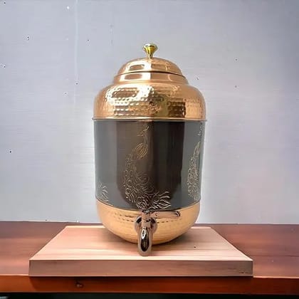Pure Copper Water Dispenser Antique Itching Peacock Design 8 Litre