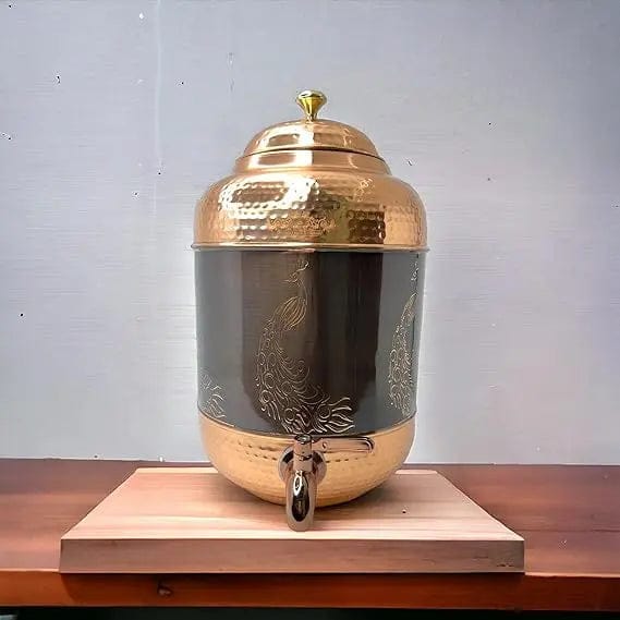 Pure Copper Water Dispenser Antique Itching Peacock Design 8 Litre