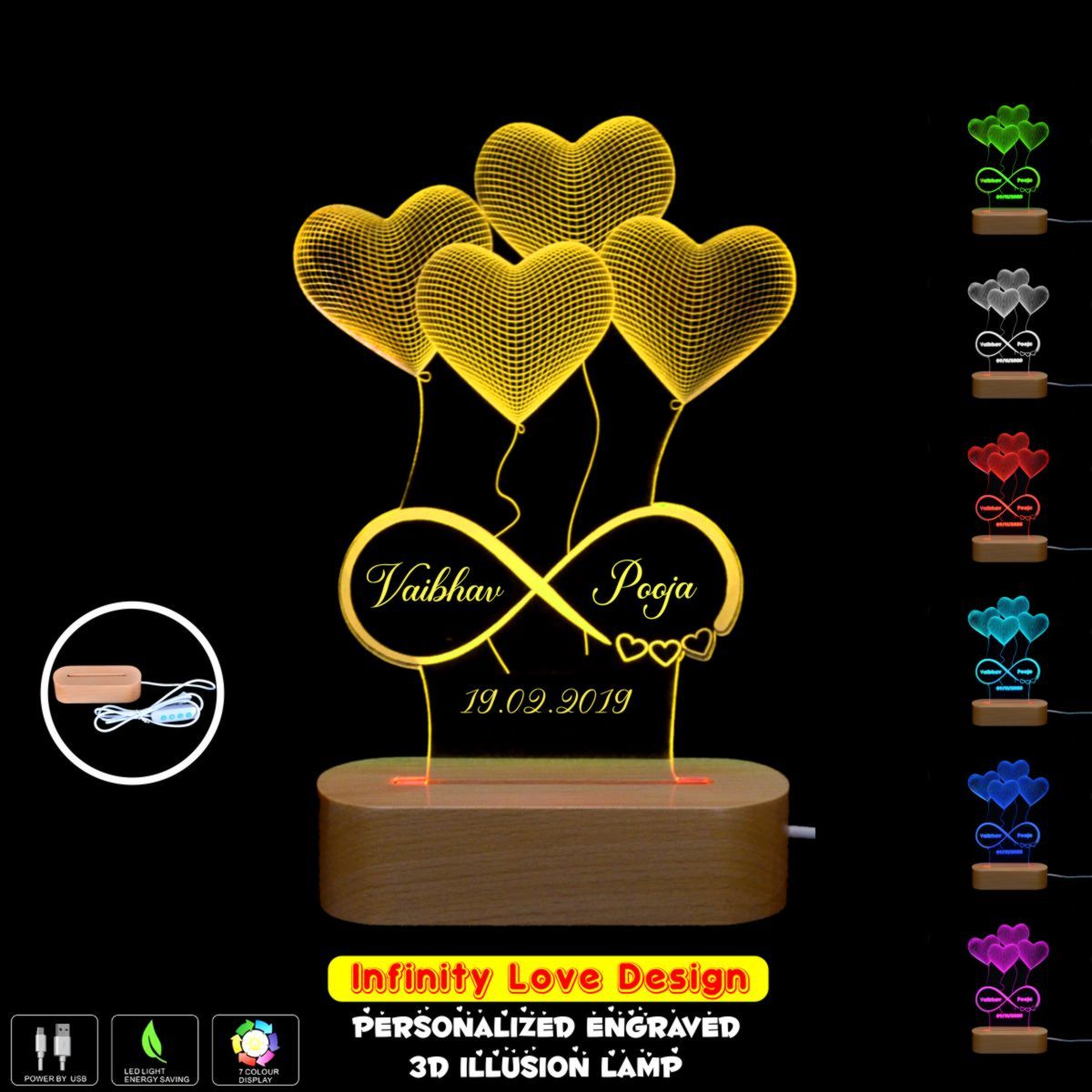 Personalized 3D illusion Multi-Color LED Lamp Infinity Love Design