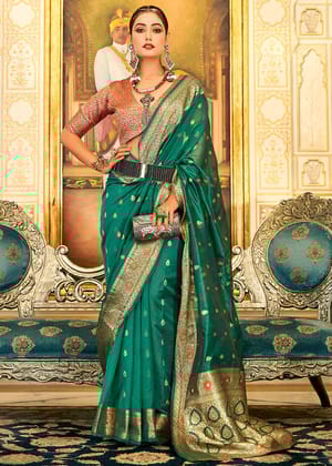 Panna Green Woven Banarasi Organza Silk Saree With Brocade Blouse