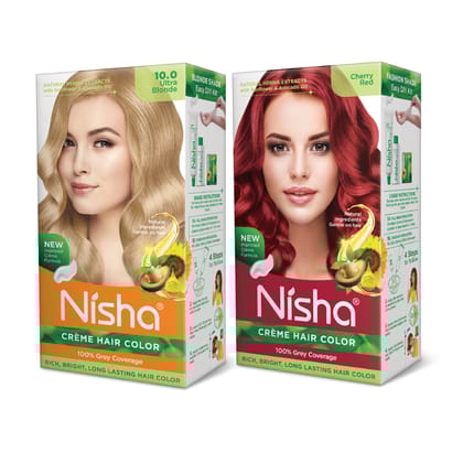 Nisha Creme Hair Color Combo, Pack of 2 Ultra Blonde & Cherry Red