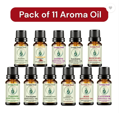 aroma soul Aroma Oil Pack of 11, for Face, Hair, Diffuser, Soap, Candle & Perfume Making  (90 ml)