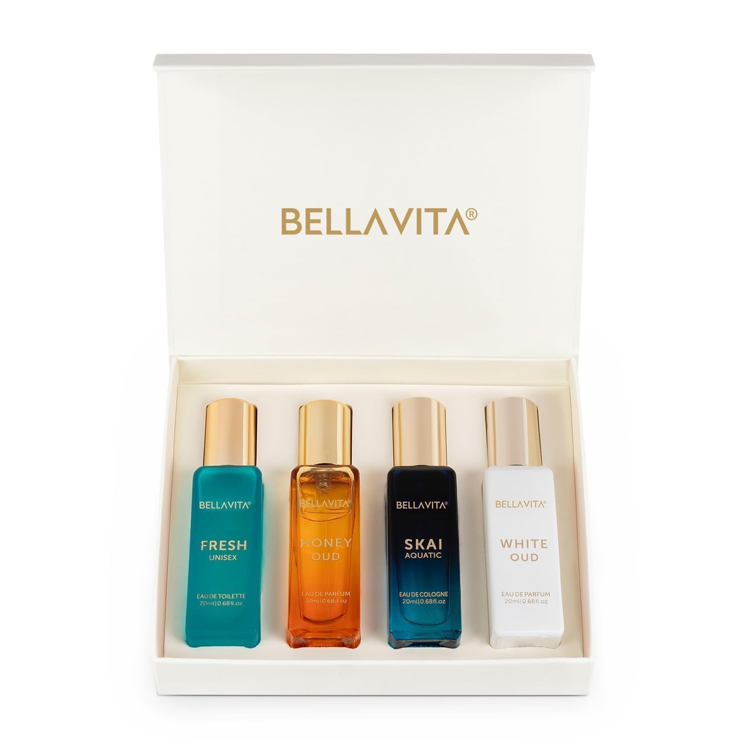 BELLAVITA Perfume Gift Set: Fresh, Skai, Honey Oud, White Oud (4 x 20ml)