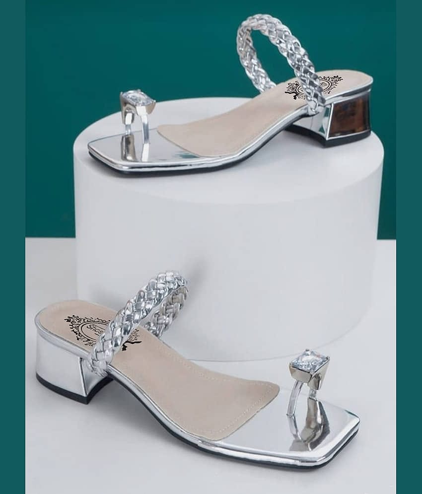 Shoetopia Silver Women's Slip On Heels