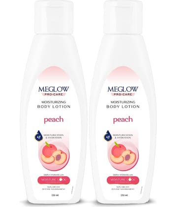 Meglow Peach Body Lotion for dry skin Provides 48 hours of Moisturization 150ml ( Pack Of 2 )