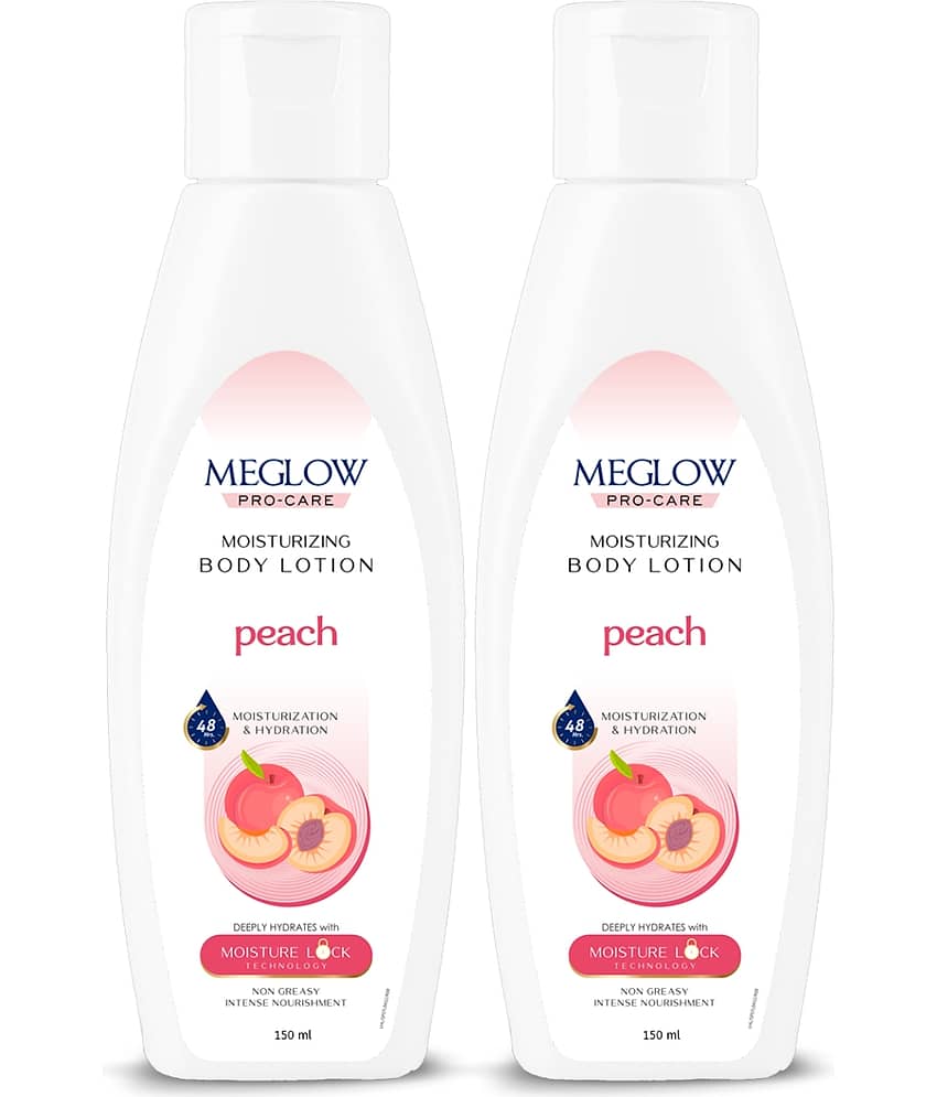 Meglow Peach Body Lotion for dry skin Provides 48 hours of Moisturization 150ml ( Pack Of 2 )
